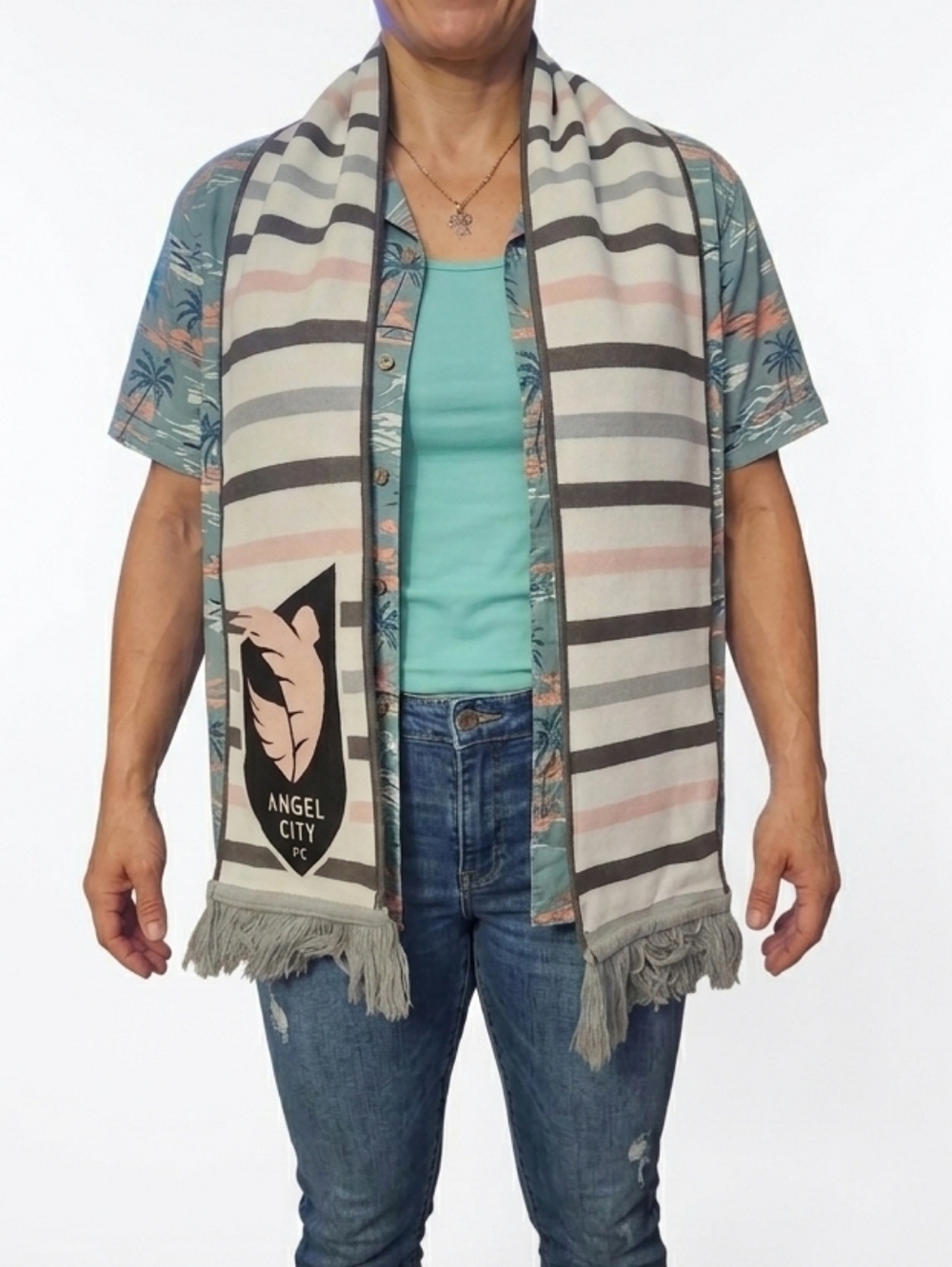 Fanatics Angel City Striped Scarf in Gray and Pink